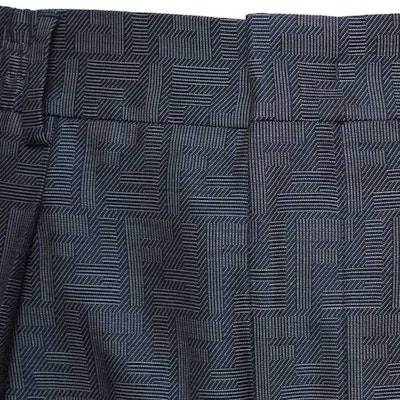 FENDI Blue Mid-Rise Logo Jacquard Pleated Casual Pants. FB0767APOKF0QA2 Sizing FENDI Blue Mid-Rise Logo Jacquard Pleated Casual Pants. FB0767APOKF0QA2
