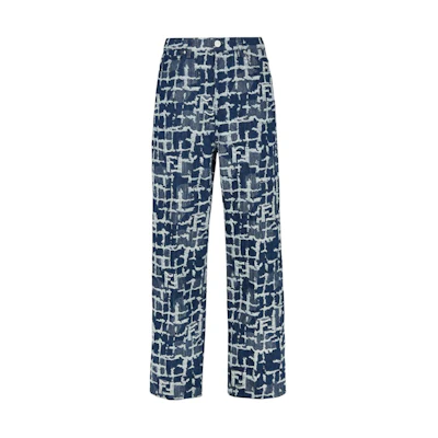 FENDI Blue Mid-Rise Straight-Leg Zipper Fly Monogram Jeans FLP345AR9NF0UV2