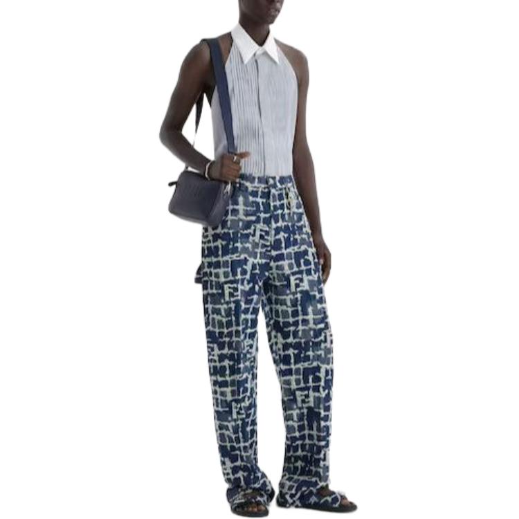 Shop 芬迪 蓝色中腰直筒拉链飞行标志牛仔裤 FLP345AR9NF0UV2