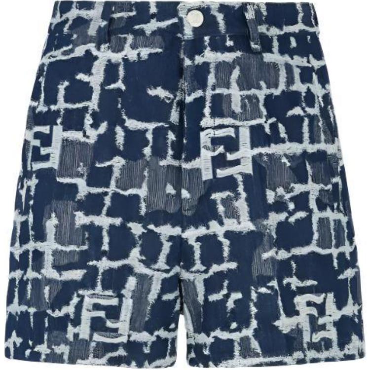 Order FENDI Celana Pendek Biru Mid-Waist Zipper Motif All-Over Kasual. FLP347AR9NF0-UV2