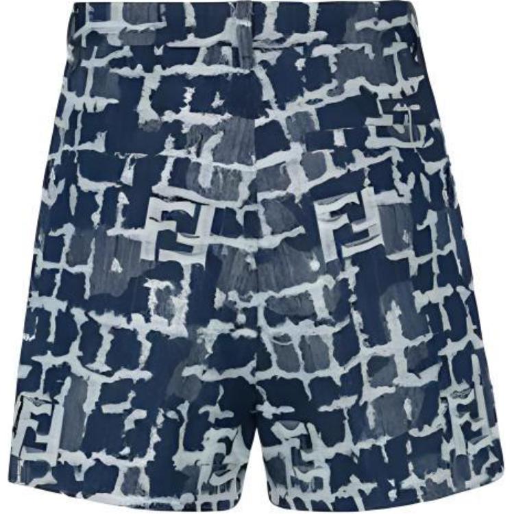 Lookbook FENDI Celana Pendek Biru Mid-Waist Zipper Motif All-Over Kasual. FLP347AR9NF0-UV2