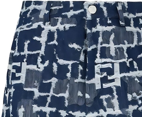 FENDI Blue Mid-Waist Zipper Straight Casual Shorts with All-Over Print FLP347AR9NF0-UV2 Purchase FENDI Blue Mid-Waist Zipper Straight Casual Shorts with All-Over Print FLP347AR9NF0-UV2
