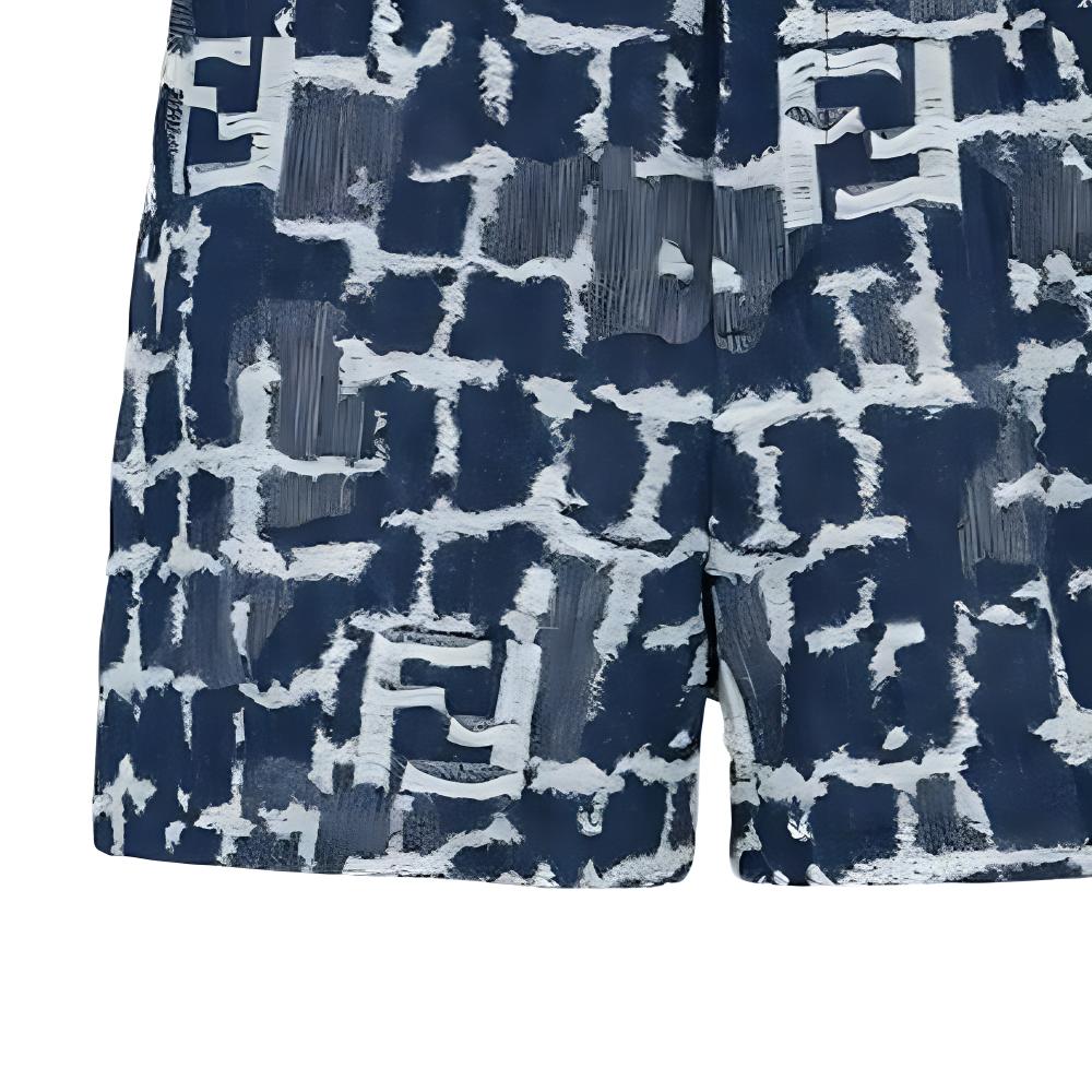 Details for FENDI Celana Pendek Biru Mid-Waist Zipper Motif All-Over Kasual. FLP347AR9NF0-UV2