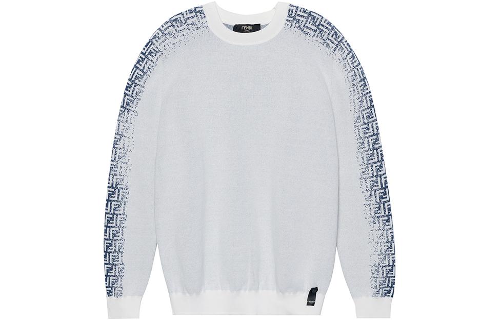 FENDI  Blue White Crewneck Sweater with Side Letter Logo. FZX005AN3YF0MYN 圖 2