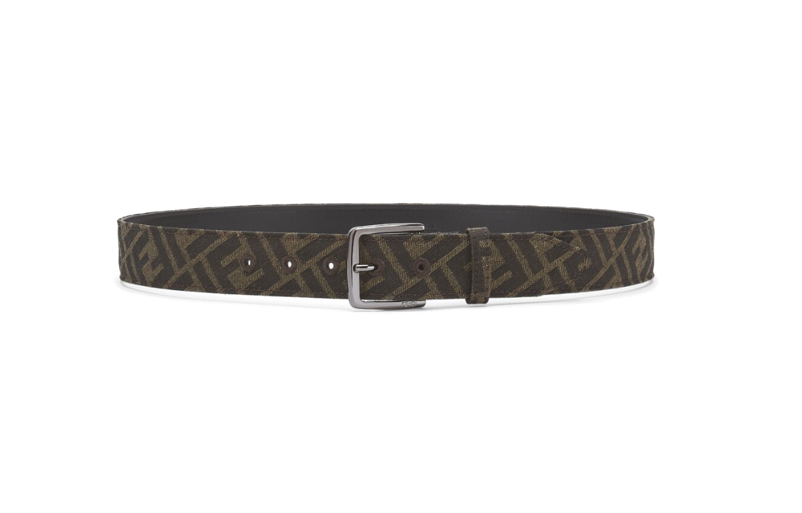 FENDI  Brown Cotton Belt with Letter Decor and Pin Buckle, 3.5CM Wide. 7C0497ALWKF1MMV