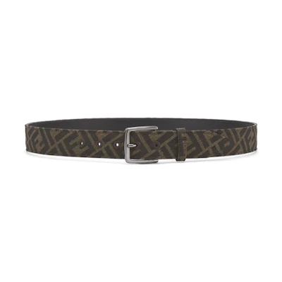 FENDI Brown Cotton Belt with Letter Decor and Pin Buckle, 3.5CM Wide. 7C0497ALWKF1MMV
