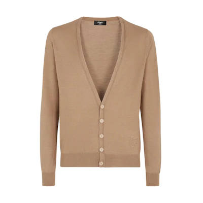 FENDI Brown Knitted Long-Sleeve Sweater with Embossed Logo Details. FZC491AR88F0TZ8