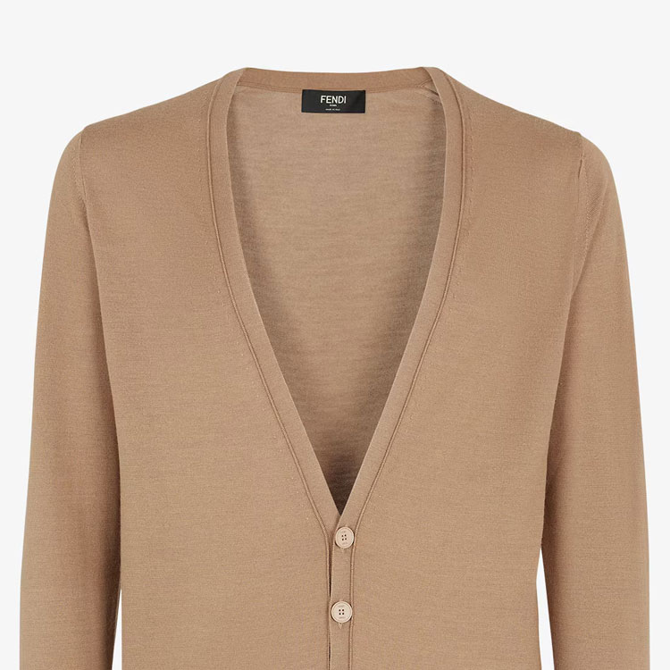 Shop FENDI  Brown Knitted Long-Sleeve Sweater with Embossed Logo Details. FZC491AR88F0TZ8