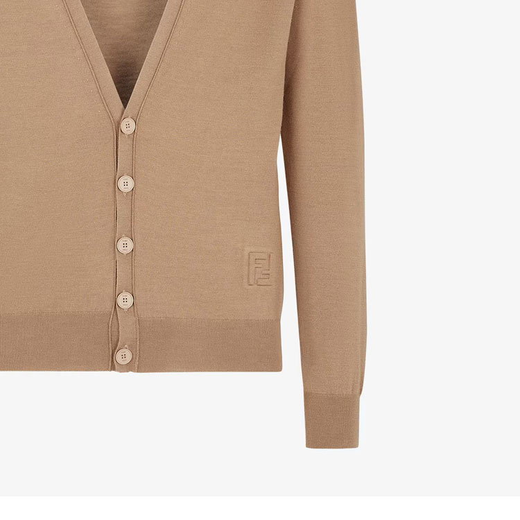 Details for FENDI  Brown Knitted Long-Sleeve Sweater with Embossed Logo Details. FZC491AR88F0TZ8