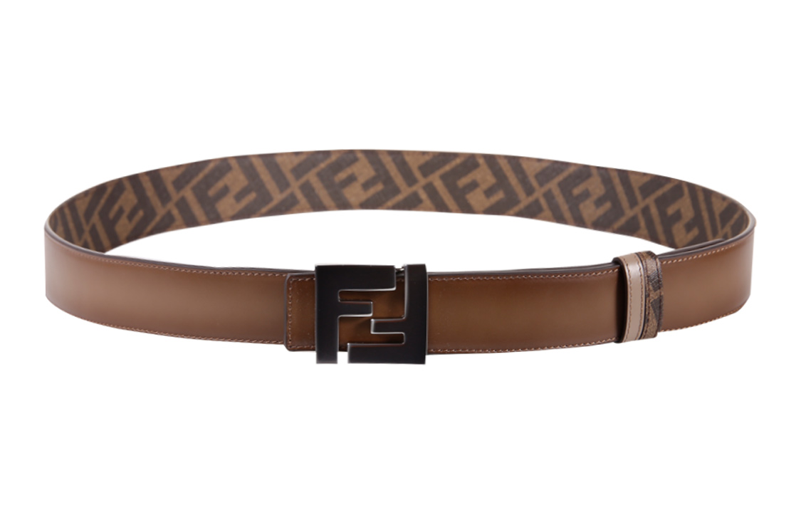 Lookbook FENDI  Brown Leather Belt, Double-Sided Metal Logo, 3.5cm Wide. 7C0468-AHUU-F1GX3