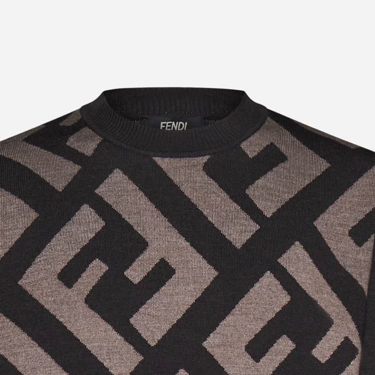 Details for FENDI 棕色字母印花拼色圓領毛衣. FZX091APJKF1M2Q