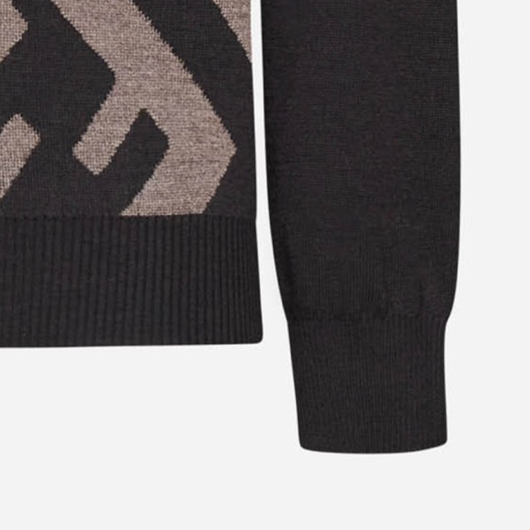 Sizing FENDI 棕色字母印花拼色圓領毛衣. FZX091APJKF1M2Q