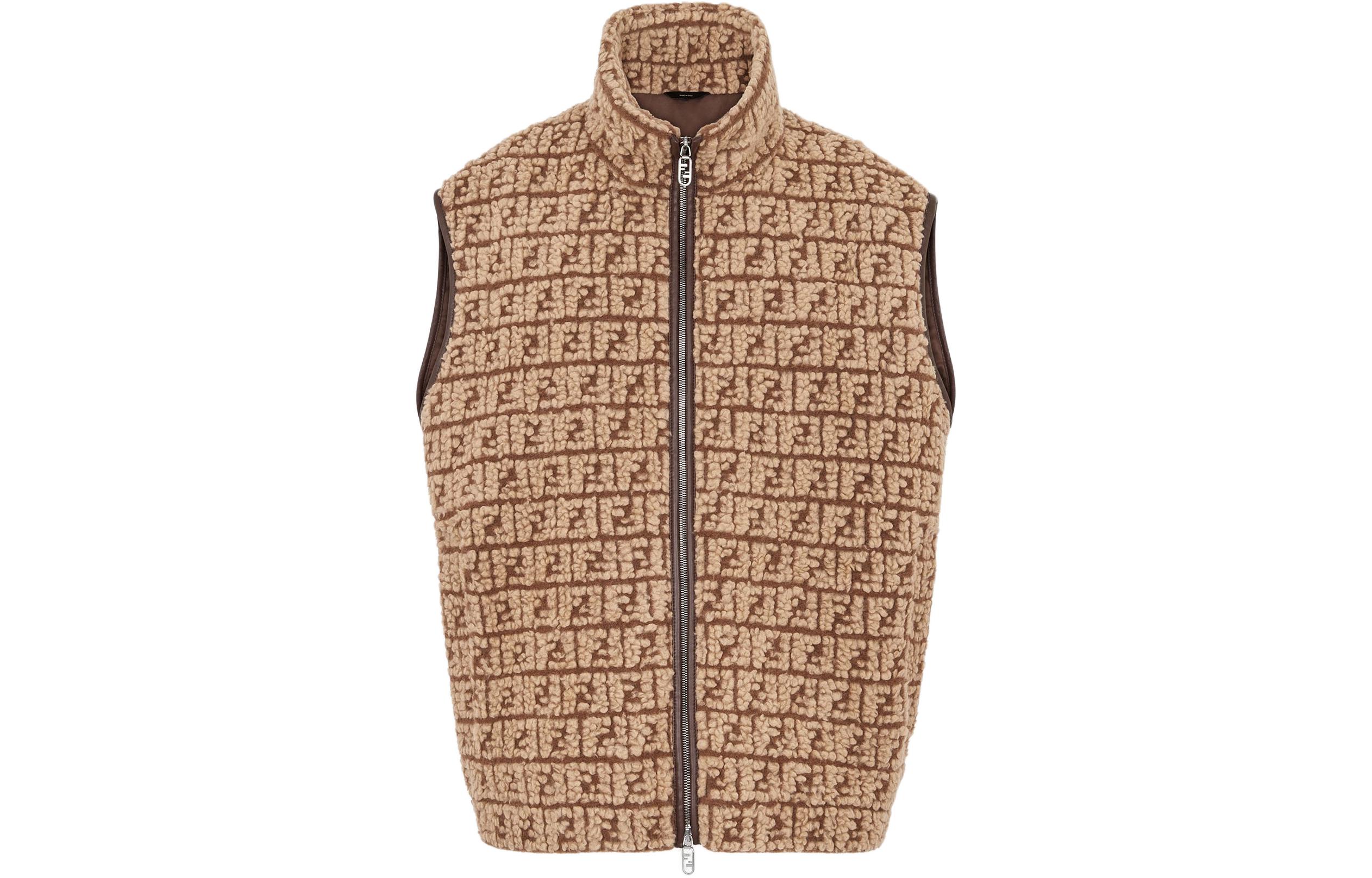 FENDI  Brown Logo Jacquard Zipper Vest FT0060APOPF1EPI