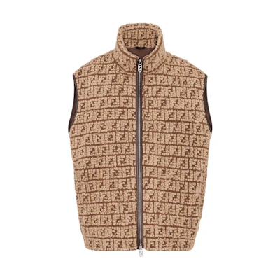 FENDI Brown Logo Jacquard Zipper Vest FT0060APOPF1EPI