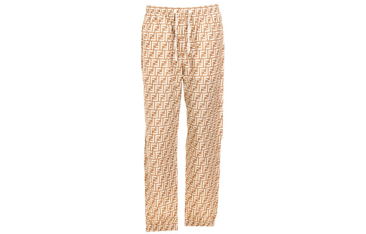 FENDI  Brown Logo Print Relaxed Fit Straight-Leg Casual Pants. FAB527A797F1200