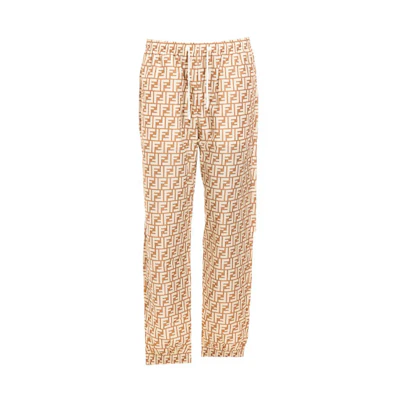 FENDI Brown Logo Print Relaxed Fit Straight-Leg Casual Pants. FAB527A797F1200