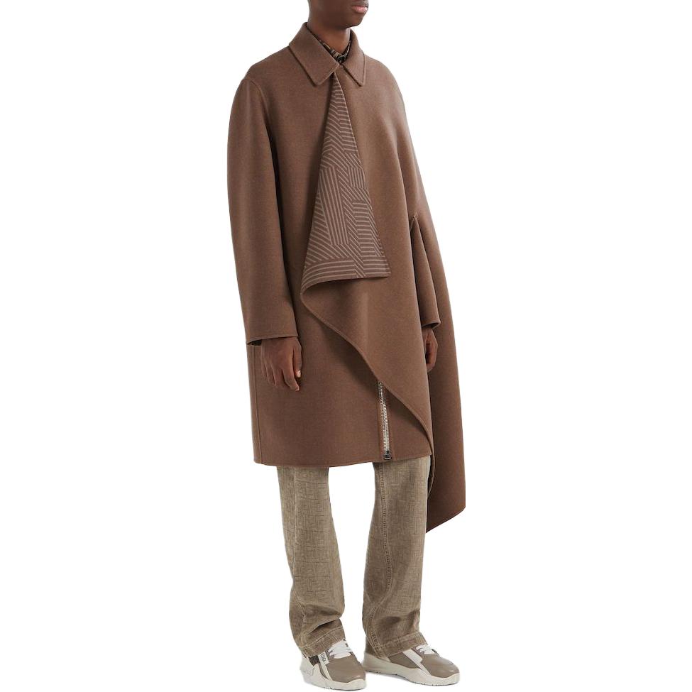 Shop Abrigo de Lana Marrón FENDI con Solapa Rayada y Diseño de Largo Medio. FF0740APNBF1LUZ