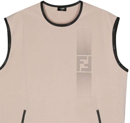 FENDI 杏仁米色邊緣徽標圖案無袖上衣 FAF711AR53 Shop FENDI 杏仁米色邊緣徽標圖案無袖上衣 FAF711AR53