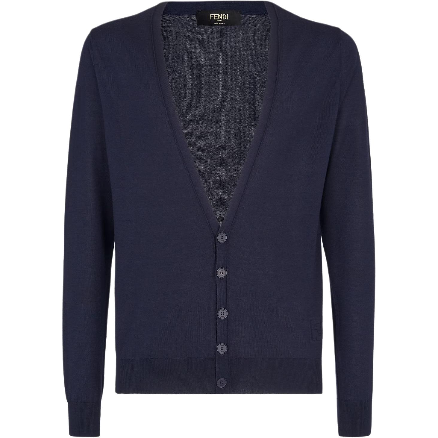 Order FENDI 深蓝色V领纽扣休闲针织开衫毛衣. FZC491AR88F0H5A