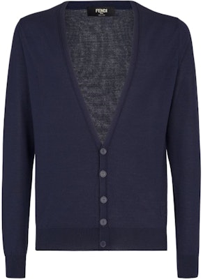 FENDI Deep Blue V-Neck Button-Up Casual Knit Cardigan Sweater. FZC491AR88F0H5A Order FENDI Deep Blue V-Neck Button-Up Casual Knit Cardigan Sweater. FZC491AR88F0H5A