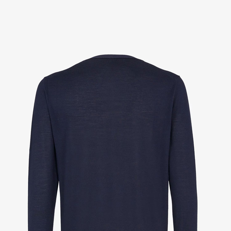 Shop FENDI 深蓝色V领纽扣休闲针织开衫毛衣. FZC491AR88F0H5A