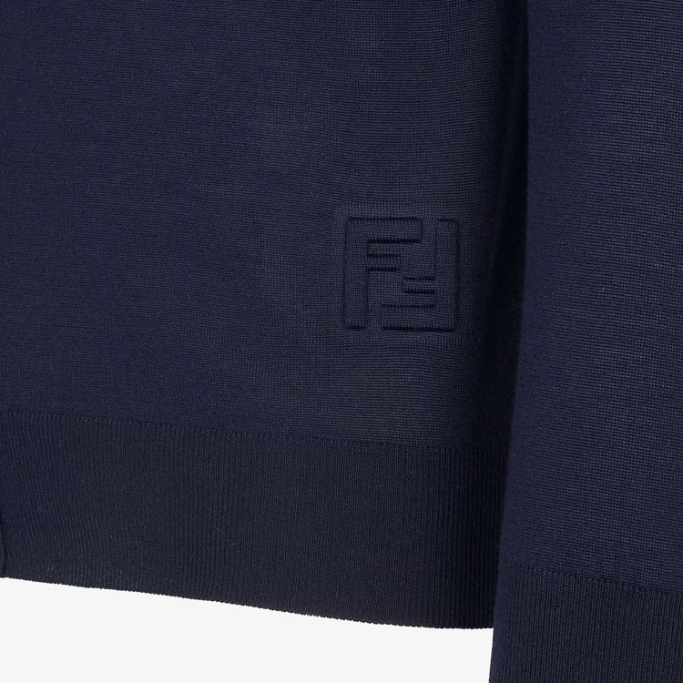 Purchase FENDI 深蓝色V领纽扣休闲针织开衫毛衣. FZC491AR88F0H5A