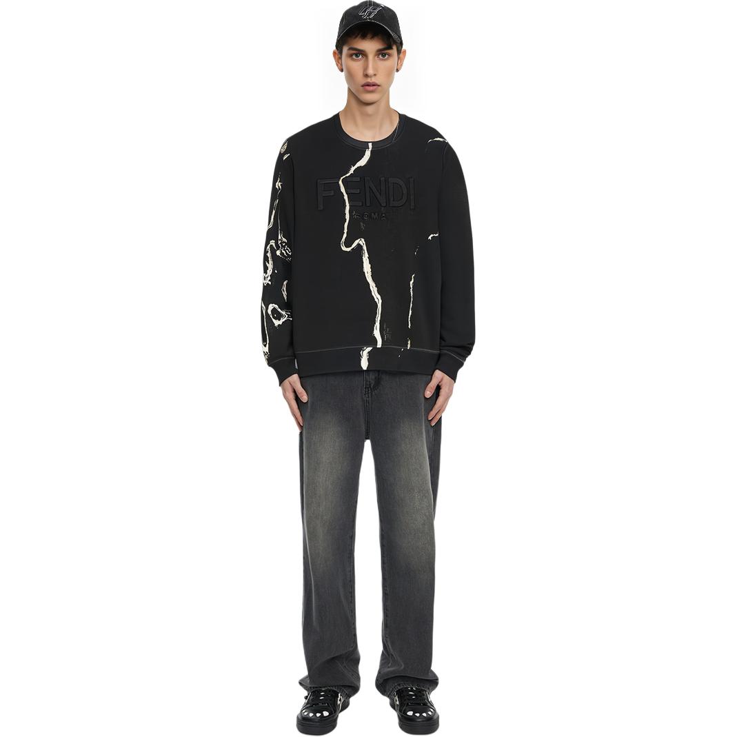 Purchase FENDI 黑色做旧圆领长袖卫衣。 FY0178AIL3F1AJR