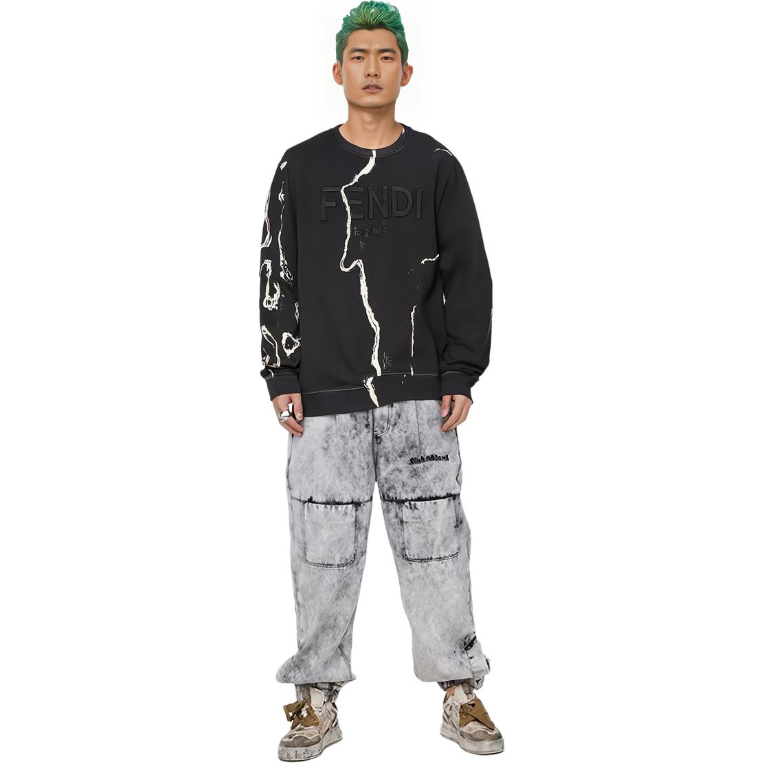 Details for FENDI 黑色做旧圆领长袖卫衣。 FY0178AIL3F1AJR