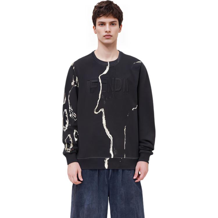 Sizing FENDI 黑色做旧圆领长袖卫衣。 FY0178AIL3F1AJR