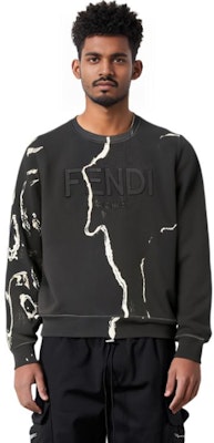 FENDI Distressed Crewneck Long Sleeve Sweatshirt in Black. FY0178AIL3F1AJR 1