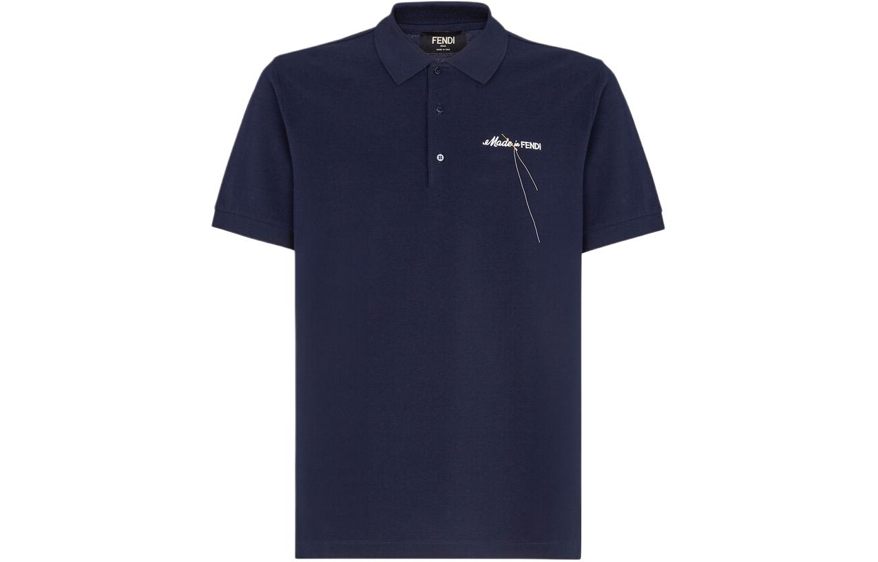 FENDI  Embroidered Logo Solid Color Polo Shirt Blue Short Sleeve FY0985AR6XF0QG3