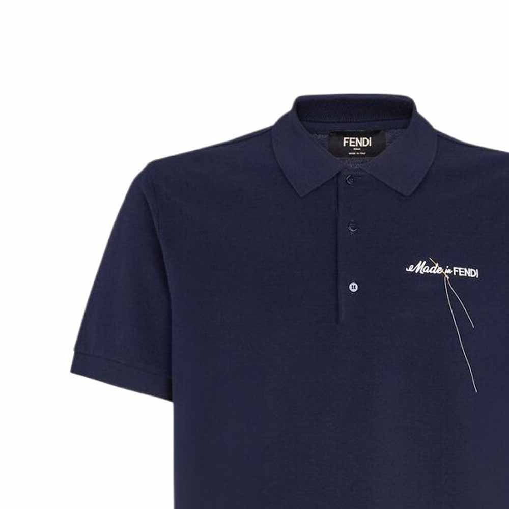 Purchase FENDI Polo Azul Manga Corta con Logo Bordado y Color Sólido. FY0985AR6XF0QG3
