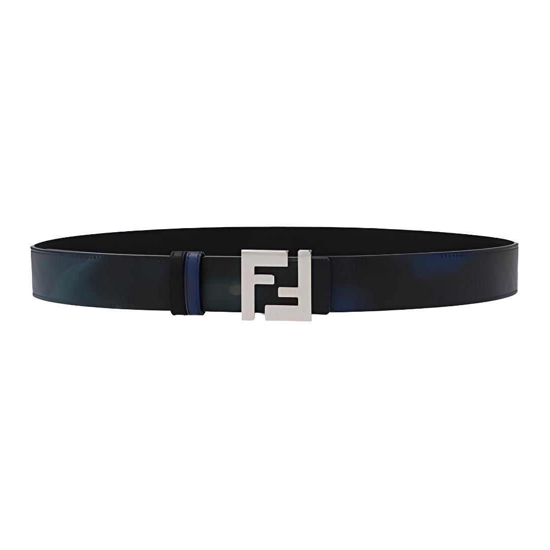 FENDI  FF Logo Reversible Leather Belt Blue 3.5cm Wide. 7C0424AHUYF1GWW