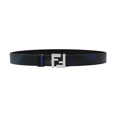 FENDI FF Logo Reversible Leather Belt Blue 3.5cm Wide. 7C0424AHUYF1GWW