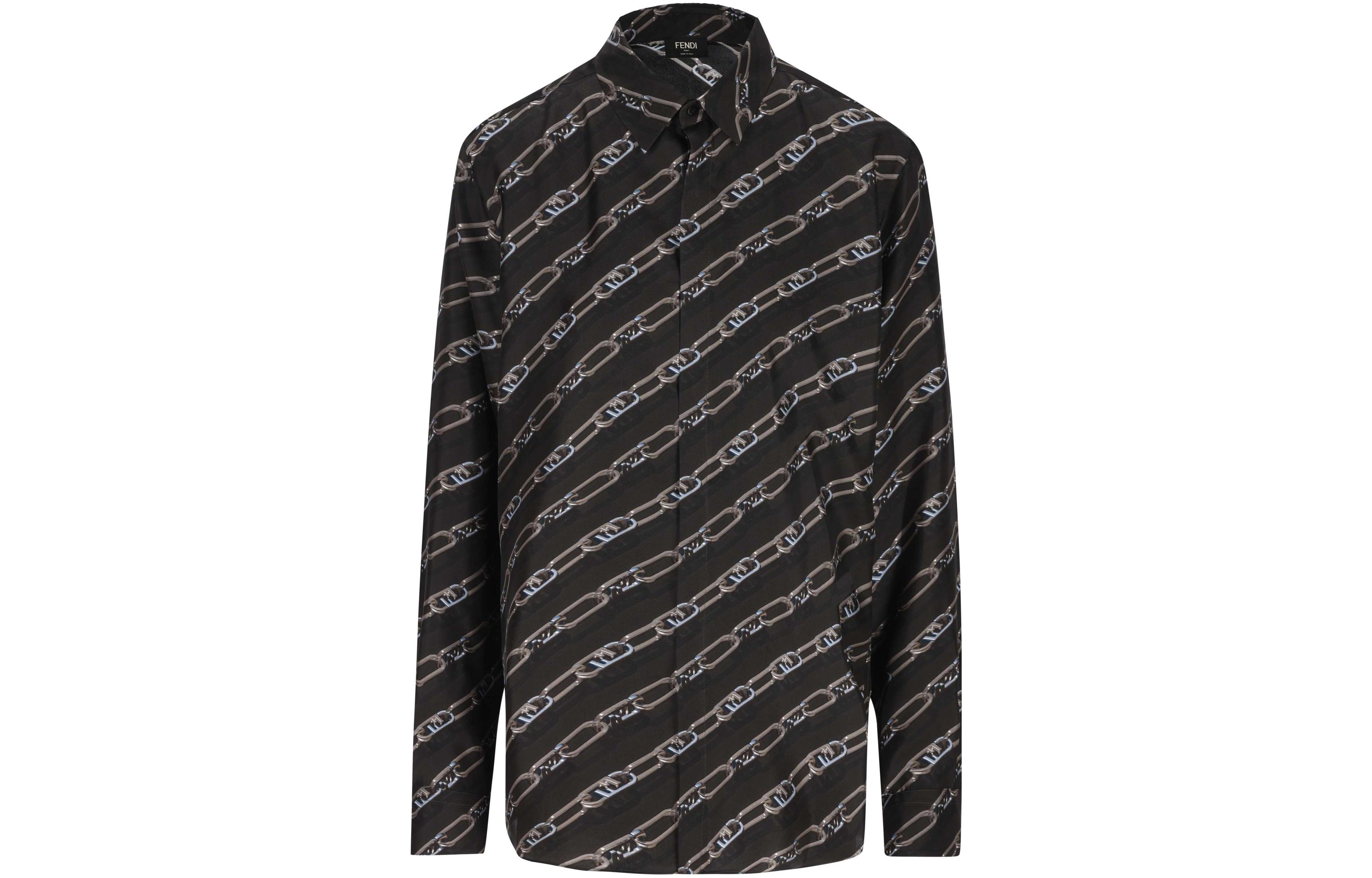 FENDI  FW22 Black Pattern Button-Up Long Sleeve Shirt. FS0585AL2MF0UU0