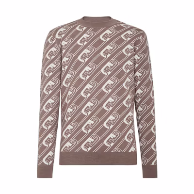 FENDI FW22 Brown Patterned Jacquard Knit Crewneck Sweater. FZX061AL3IF0UHM
