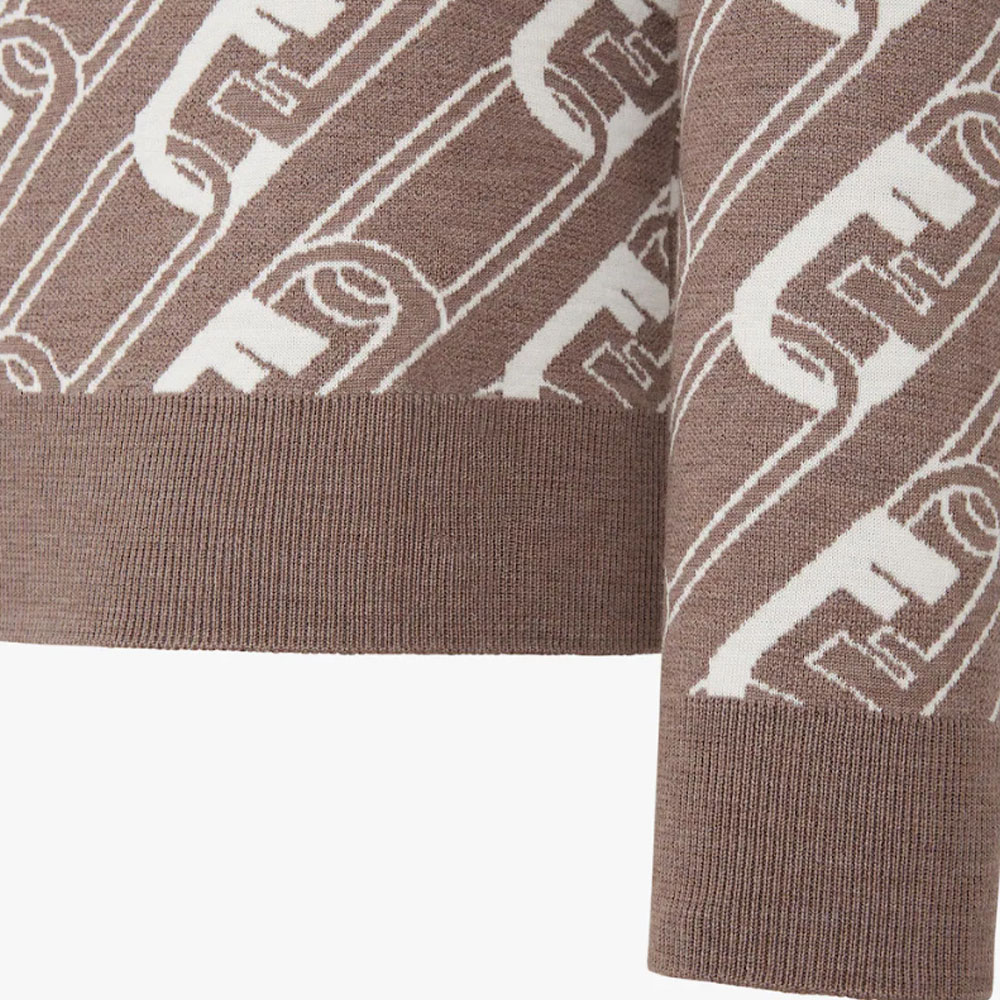 Sizing FENDI FW22 棕色圖案提花針織圓領毛衣. FZX061AL3IF0UHM