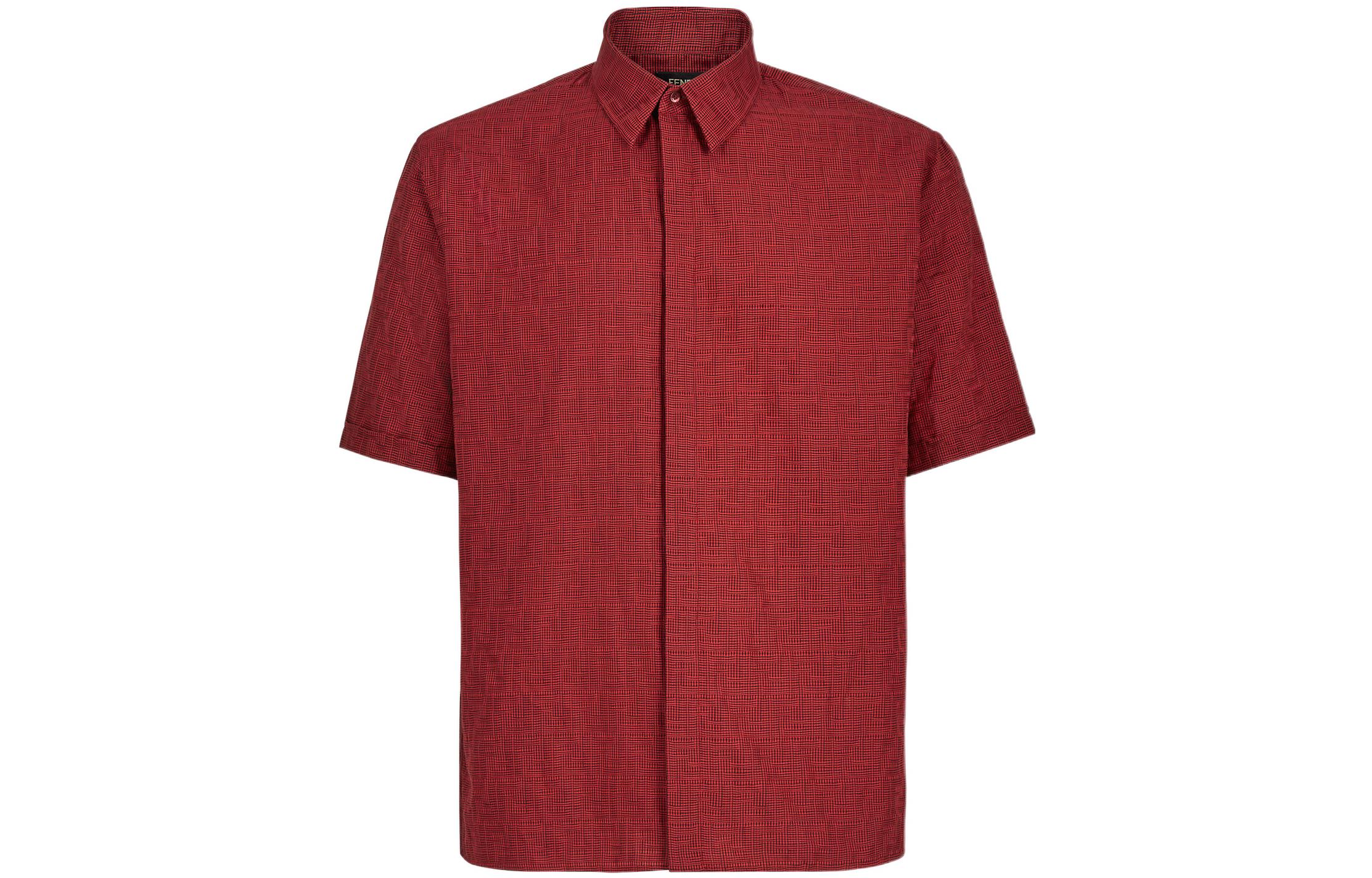 FENDI  FW22 Micro Check Solid Short Sleeve Shirt Red FS0795AKEBF01VC