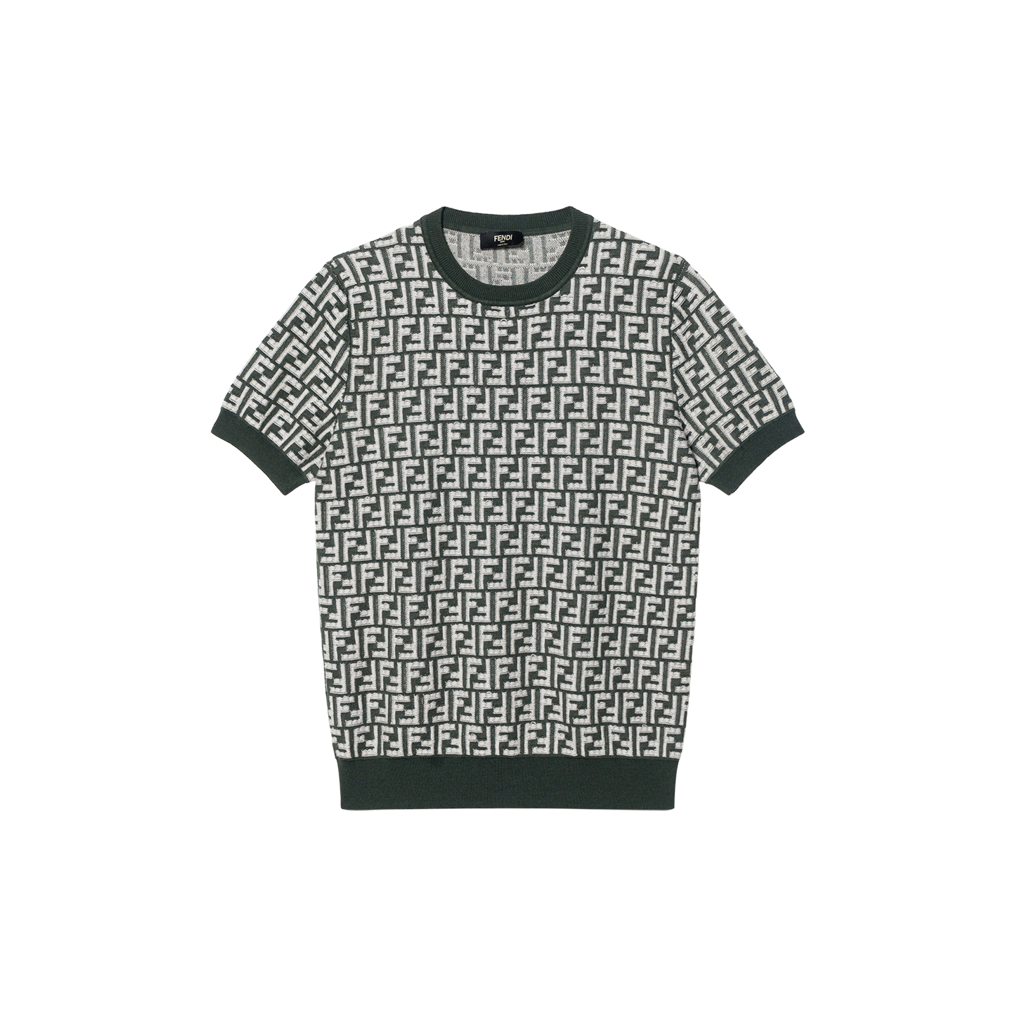 FENDI  Green Monogram Logo Knit Short-Sleeve Sweater. FZX051AR85F1-MTQ
