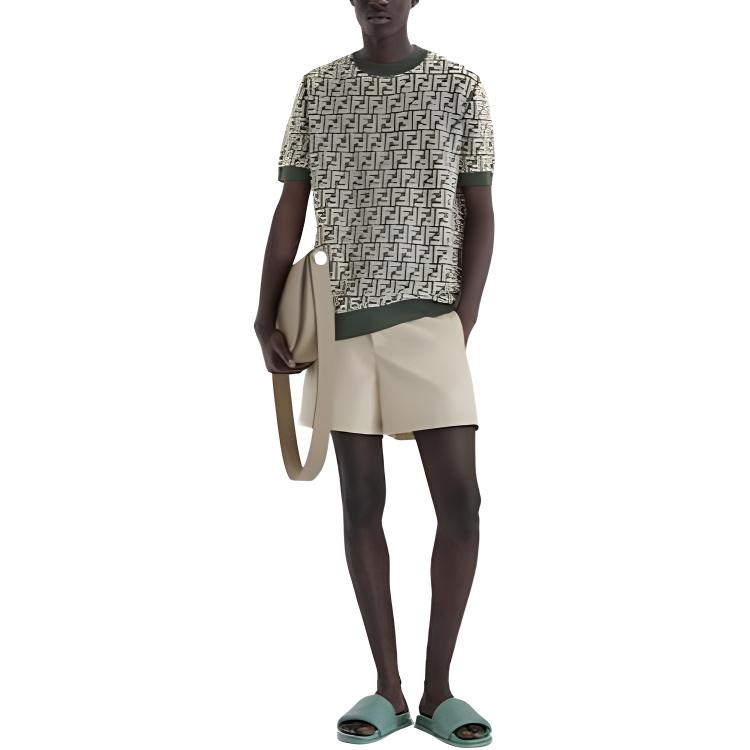 Shop 芬迪 绿色字母印花短袖针织衫. FZX051AR85F1-MTQ
