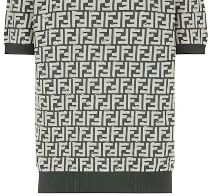 FENDI Green Monogram Logo Knit Short-Sleeve Sweater. FZX051AR85F1-MTQ Sizing FENDI Green Monogram Logo Knit Short-Sleeve Sweater. FZX051AR85F1-MTQ