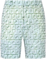FENDI Green Monogram Print Relaxed Fit Casual Shorts. FB0821AR62F1MTQ FENDI Green Monogram Print Relaxed Fit Casual Shorts. FB0821AR62F1MTQ