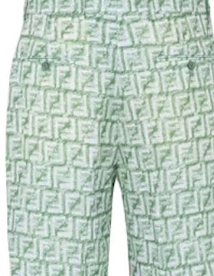 FENDI Green Monogram Print Relaxed Fit Casual Shorts. FB0821AR62F1MTQ Details for FENDI Green Monogram Print Relaxed Fit Casual Shorts. FB0821AR62F1MTQ