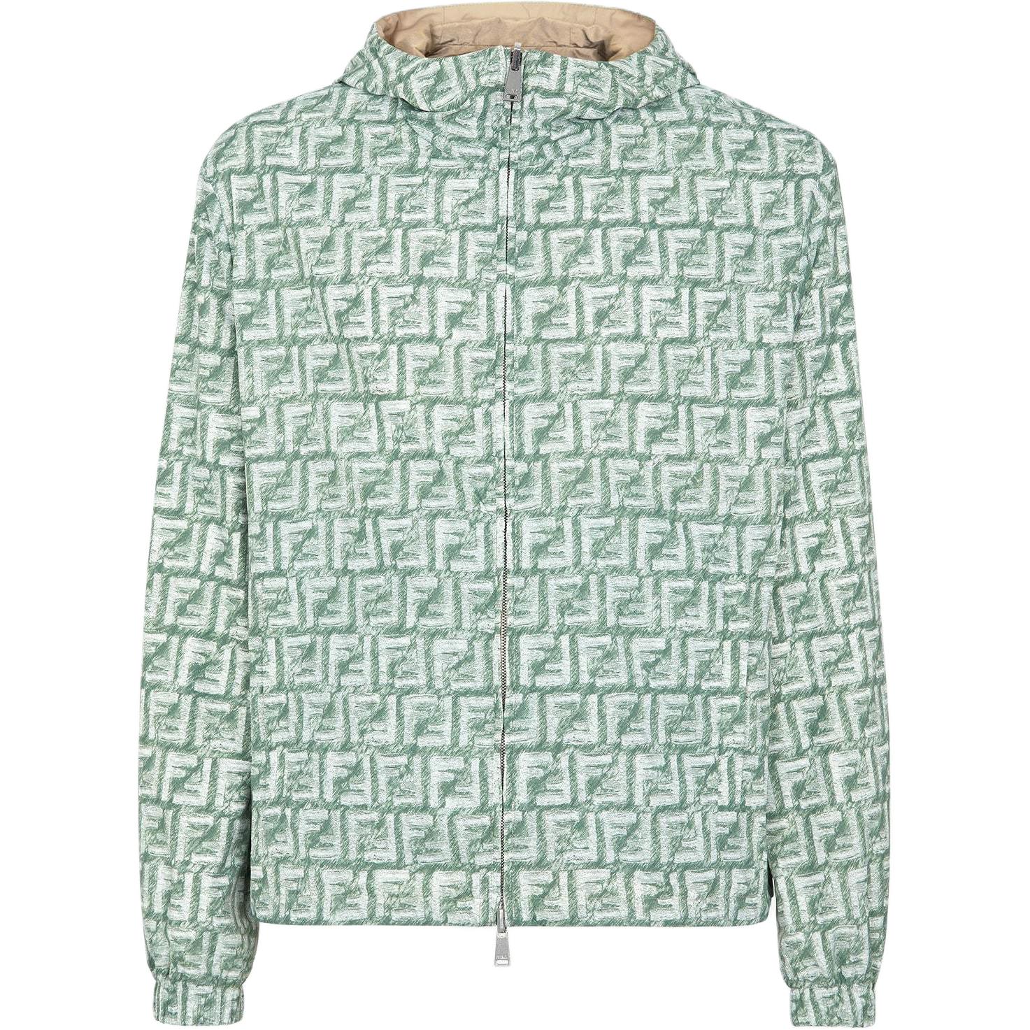 FENDI  Green Reversible Hooded Jacket with All-Over Print. FAA928AR9GF1MTQ