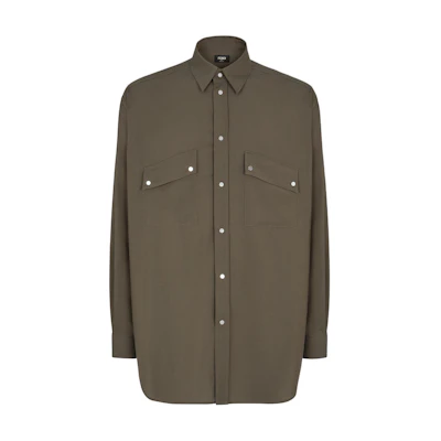 FENDI Green Solid Color Long Sleeve Jacket with Sharp Collar and Pockets. FW1319ASCHF03NT