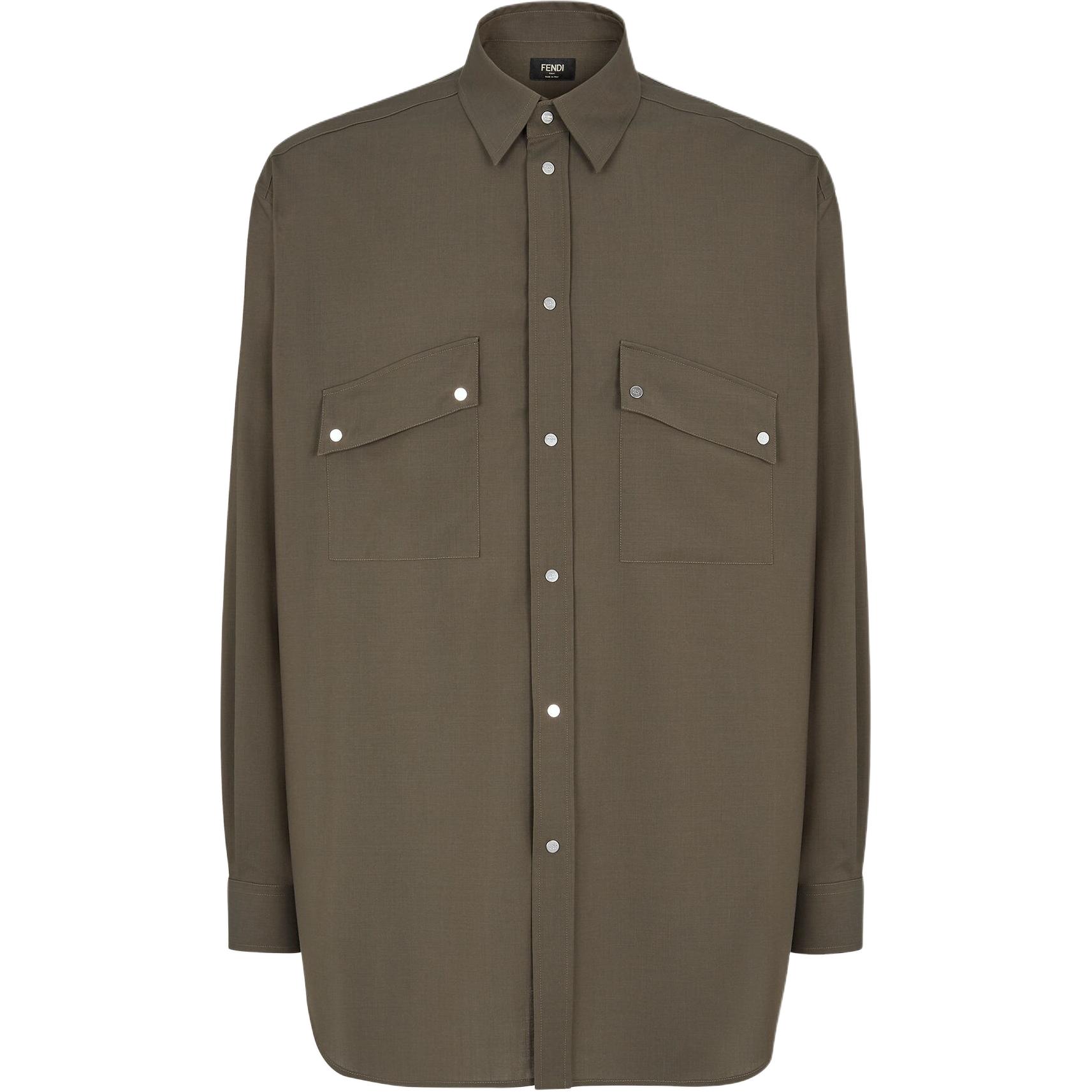 Order フェンディ グリーン ソリッドカラー シャープカラー付きポケット長袖ジャケット FW1319ASCHF03NT