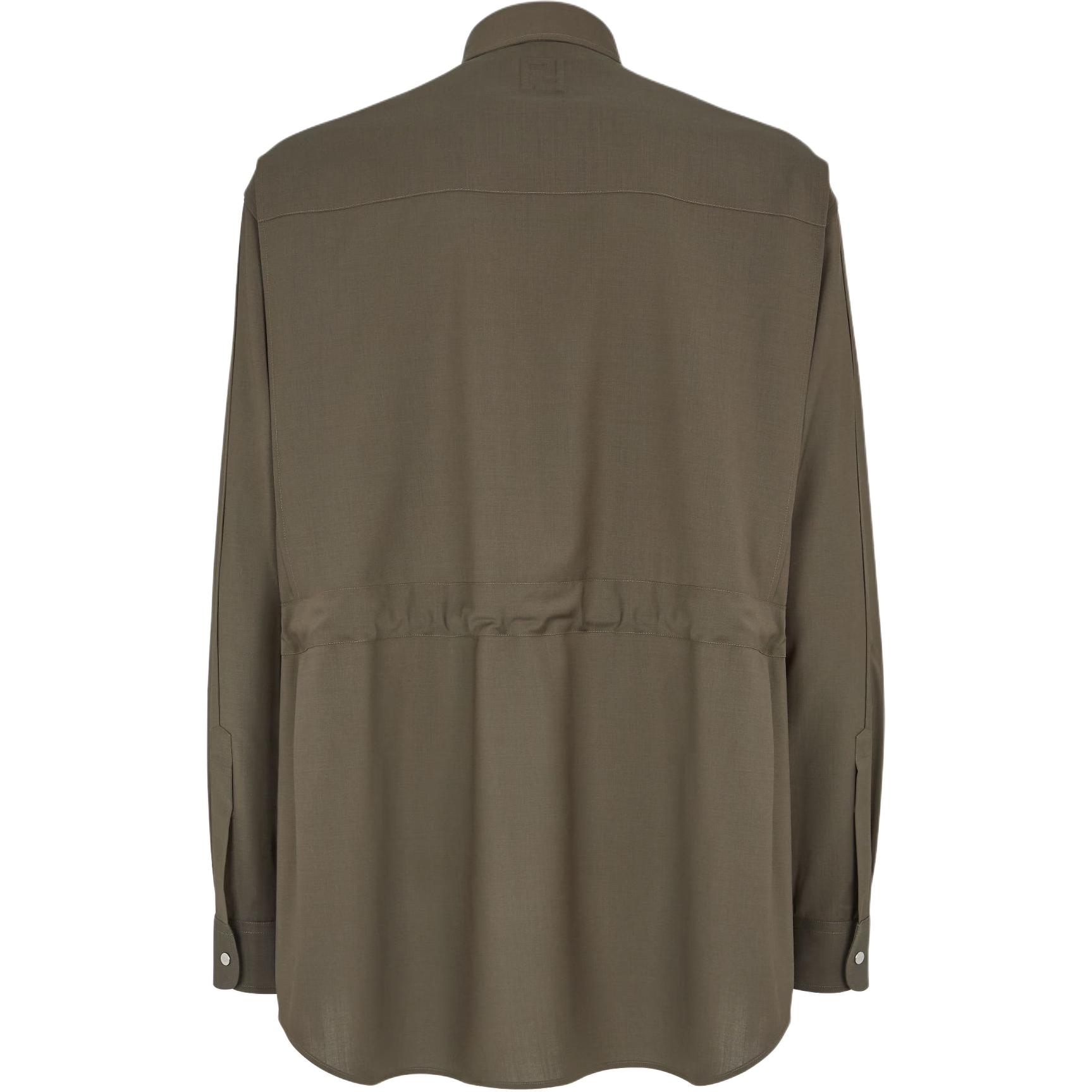 Lookbook フェンディ グリーン ソリッドカラー シャープカラー付きポケット長袖ジャケット FW1319ASCHF03NT