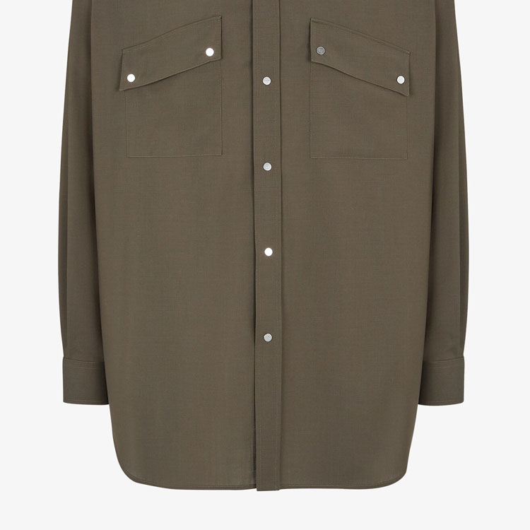 Shop フェンディ グリーン ソリッドカラー シャープカラー付きポケット長袖ジャケット FW1319ASCHF03NT