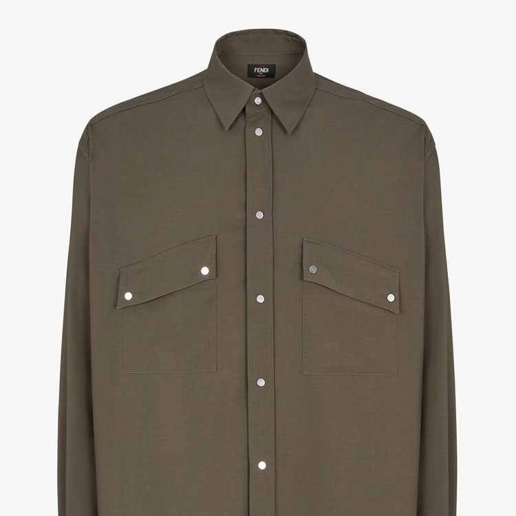 Purchase フェンディ グリーン ソリッドカラー シャープカラー付きポケット長袖ジャケット FW1319ASCHF03NT