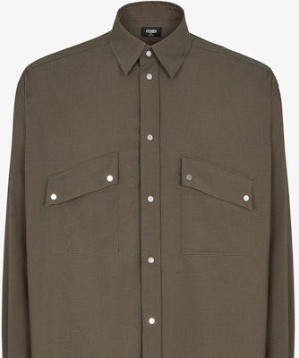 フェンディ グリーン ソリッドカラー シャープカラー付きポケット長袖ジャケット FW1319ASCHF03NT Purchase フェンディ グリーン ソリッドカラー シャープカラー付きポケット長袖ジャケット FW1319ASCHF03NT